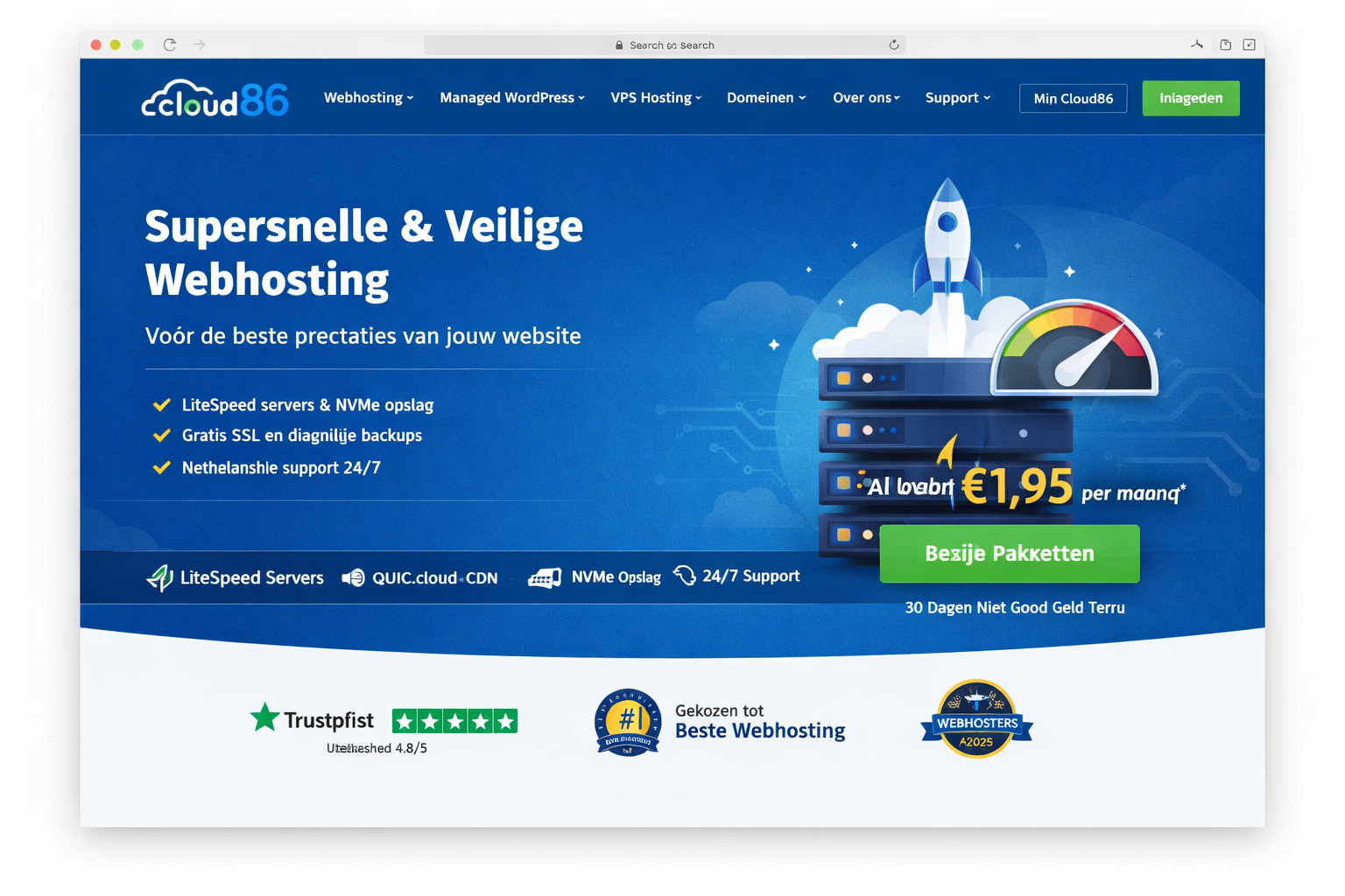 Cloud86 review screenshot met zoekwoord Cloud86 review en prijsinformatie