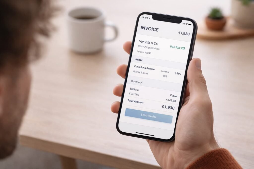 Factuur versturen via boekhoudapp op smartphone