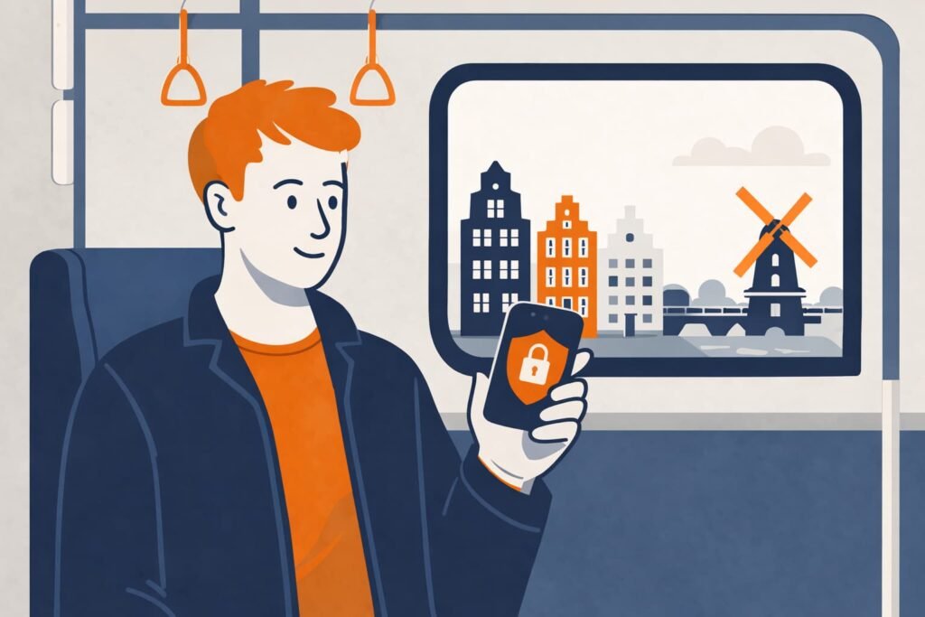 NordVPN op smartphone zzp'er werkt veilig op openbare wifi