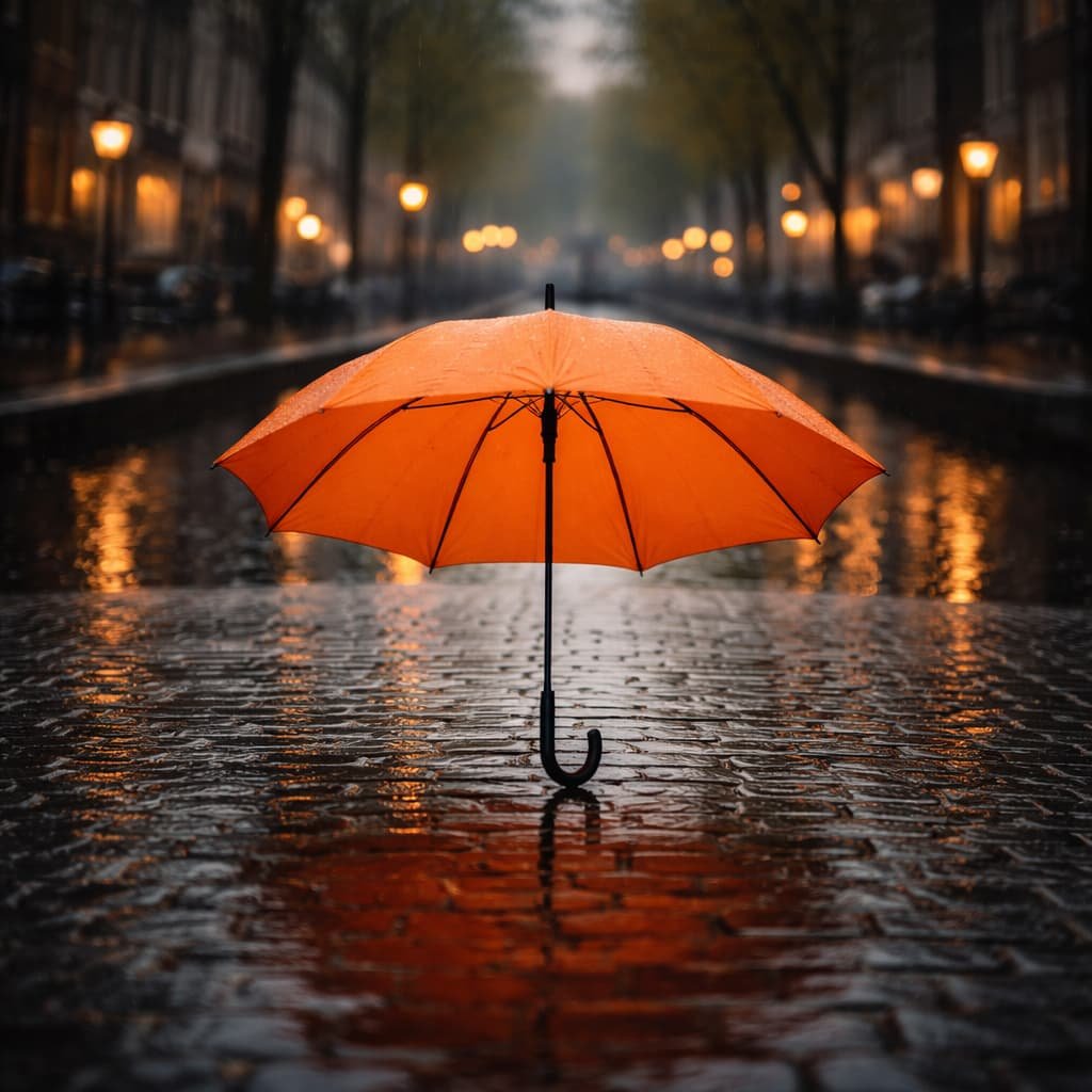 Oranje paraplu als symbool voor bescherming en verzekering