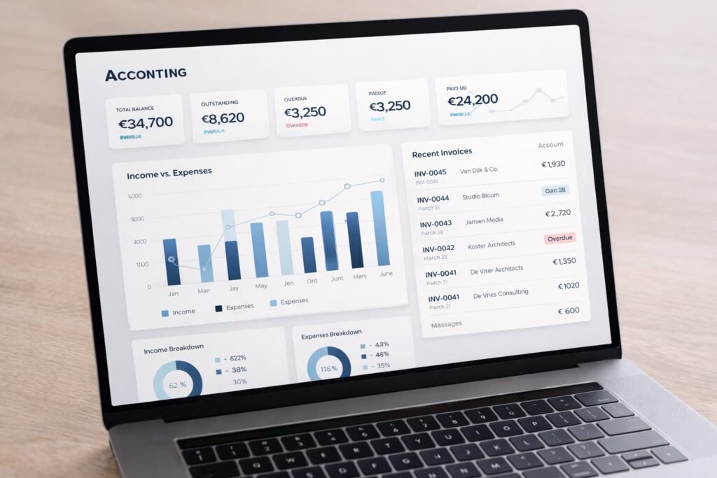 Dashboard van boekhoudprogramma op laptop