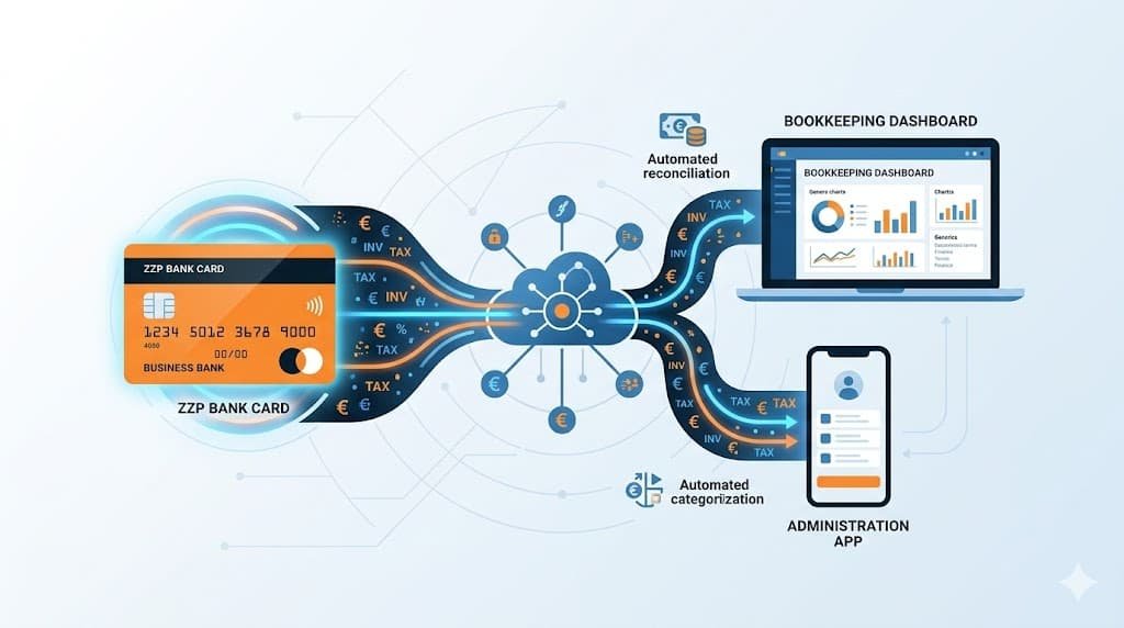 Conceptuele weergave van de automatische bankkoppeling tussen Knab en boekhoudsoftware zoals Moneybird