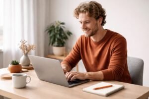 Zzp'er werkt aan boekhouding op laptop