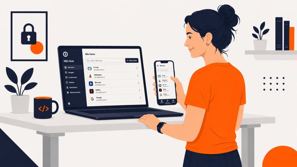 Zzp'er werkt ontspannen op laptop en telefoon, symbool eenvoudig gebruik