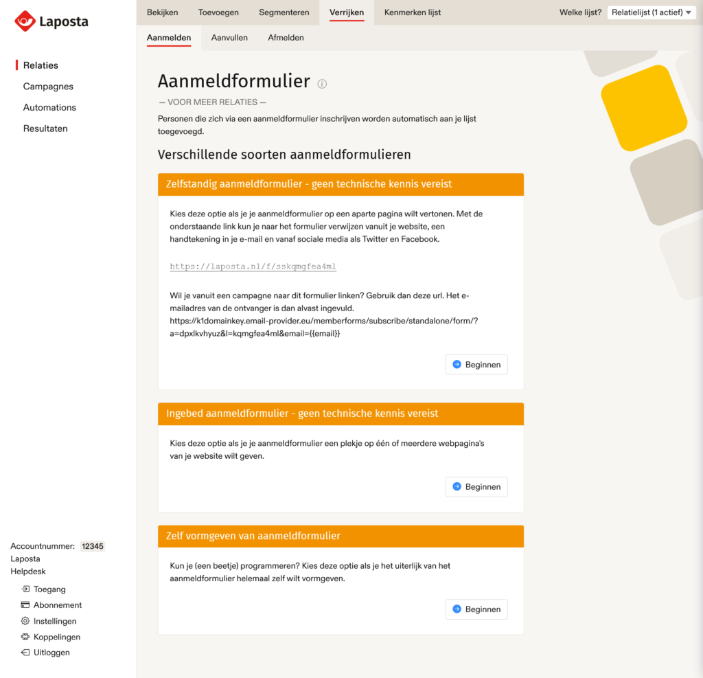 aanmeldformulier laposta