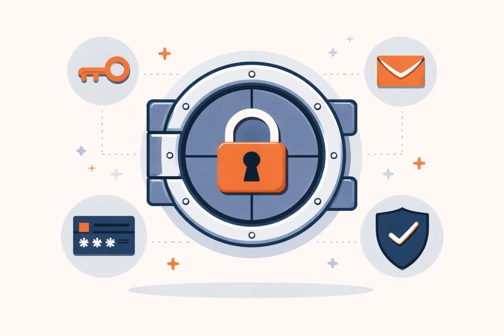 Digitale kluis met sleutel, symboliseert 1Password beveiliging voor zzp'ers