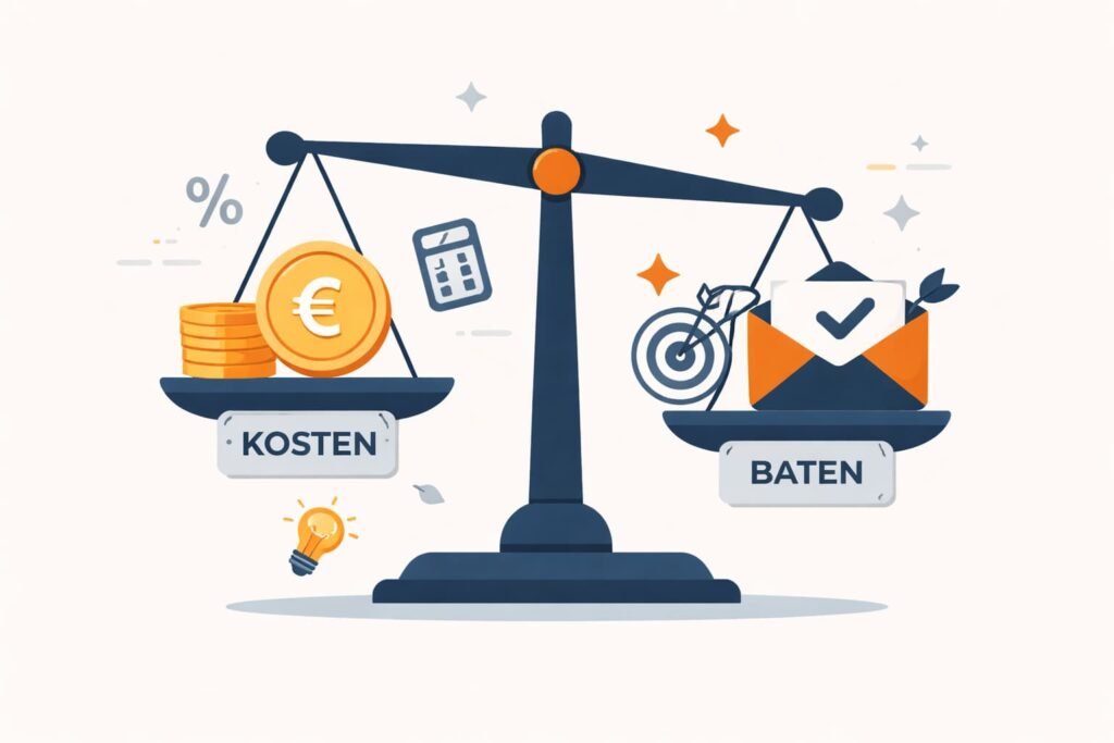  Weegschaal met kosten-baten vergelijking, Brevo prijzen zzp 2026.