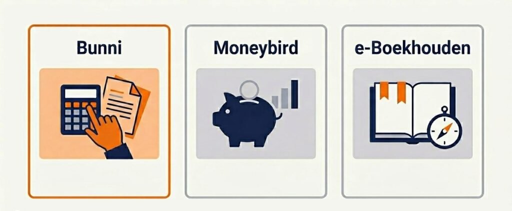 Vergelijking boekhoudtools voor zzp'ers: Bunni, Moneybird en e-Boekhouden naast elkaar