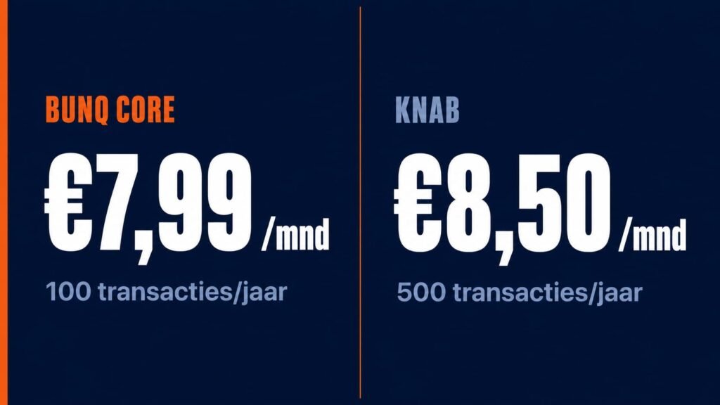 Bunq Core 7,99 per maand versus Knab 8,50 per maand transactievergelijking zzp