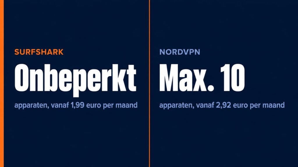 Surfshark onbeperkt apparaten versus NordVPN, prijsvergelijking zzp